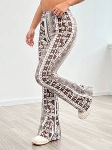 SHEIN PETITE In Toàn bộ Quần ống loe - màu nâu - Xem 1