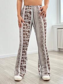 SHEIN PETITE In Toàn bộ Quần ống loe - màu nâu - Xem 3