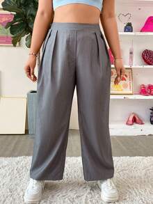 Flirla Plus High Waist Plicated Detail Trousers - Grey - View 3