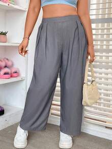 Flirla Plus High Waist Plicated Detail Trousers - Grey - View 5