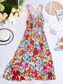 Celure 大碼印花露背交叉洋裝 - 彩色 - 查看 2