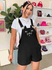 Flirla 大碼卡通圖案背帶連體短褲不帶T恤 - 黑色 - 查看 4