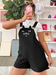 Flirla 大碼卡通圖案背帶連體短褲不帶T恤 - 黑色 - 查看 7
