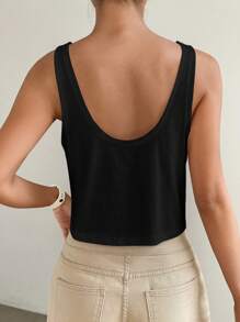 SHEIN EZwear 素色短款背心 - 黑色 - 查看 2