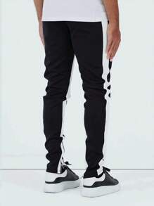 Boyfriend Style Men Colorblock Drawstring Waist Zipper Detail Sweatpants