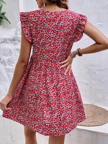 SHEIN Frenchy 碎花荷葉邊娃娃裙 - 紅色 - 查看 2