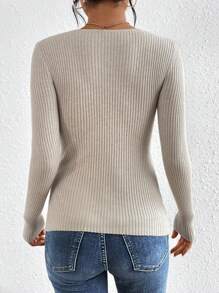 SHEIN Frenchy Twist Front Ribbed Knit Jumper - Apricot - View 2