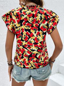 SHEIN VCAY In Toàn bộ Đường viền cổ có rãnh áo tay bướm Áo sơ mi - màu đen - Xem 2