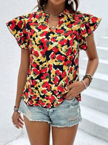 SHEIN VCAY In Toàn bộ Đường viền cổ có rãnh áo tay bướm Áo sơ mi - màu đen - Xem 4