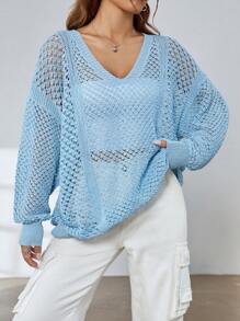 SHEIN EZwear Drop Shoulder Open Knit Sweater Without Bra