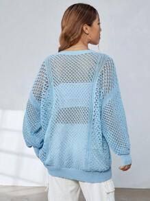 SHEIN EZwear Drop Shoulder Open Knit Sweater Without Bra