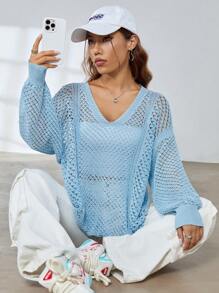 SHEIN EZwear Drop Shoulder Open Knit Sweater Without Bra