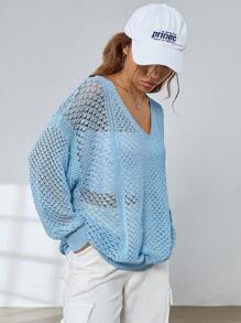 SHEIN EZwear Drop Shoulder Open Knit Sweater Without Bra