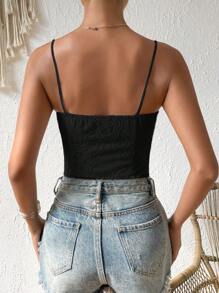 SHEIN LUNE 拼接水溶蕾絲吊帶連體衣 - 黑色 - 查看 2