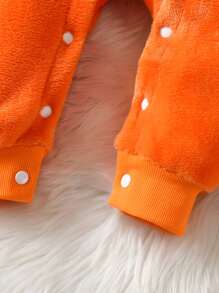 SHEIN 女嬰卡通刺繡3D耳朵設計連帽拉鍊法蘭絨連身褲 - 橘色 - 查看 5