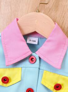 Baby Girl Contrast Trim Flap Detail Jacket - Blue - View 3