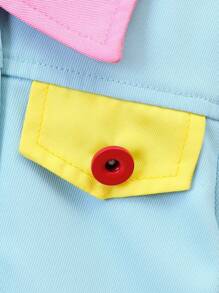 Baby Girl Contrast Trim Flap Detail Jacket - Blue - View 4