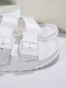 女士搭扣裝飾雙帶拖鞋,時尚拖鞋