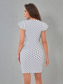SHEIN Privé 波點圖案緊身連衣裙 - 黑與白 - 查看 2
