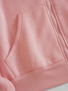 INAWLY 心形印花拉链抽绳保暖内衬连帽衫，长袖上衣 - 粉色 - 查看 3