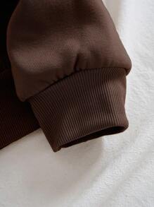 SHEIN Essnce Heart Print Zip Up Drawstring Thermal Lined Hoodie - Coffee Brown - View 3