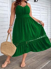 SHEIN Clasi Plus Contrast Lace Ruffle Hem Cami Dress - Green - View 1