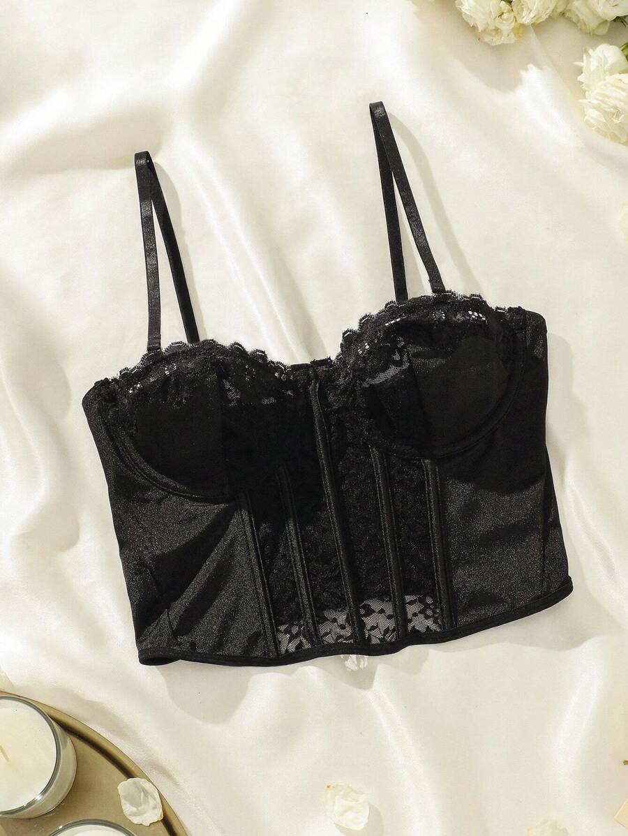 FloralLove Contrast Lace Underwire Bra Lingerie UnderwearOuter - Black - View 1