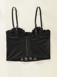 FloralLove Contrast Lace Underwire Bra Lingerie UnderwearOuter - Black - View 2