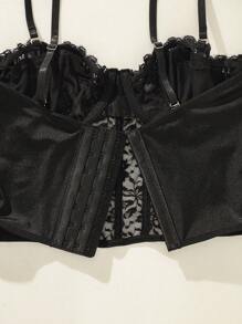 FloralLove Contrast Lace Underwire Bra Lingerie UnderwearOuter - Black - View 3