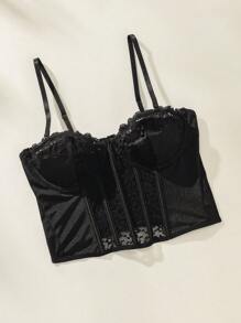 FloralLove Contrast Lace Underwire Bra Lingerie UnderwearOuter - Black - View 4