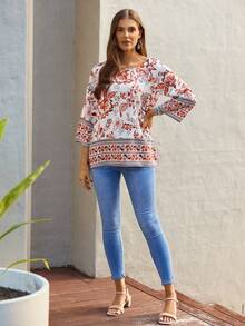 EMERY ROSE 印花插肩袖襯衫 - 橘色 - 查看 3