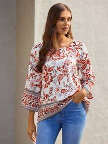 EMERY ROSE 印花插肩袖襯衫 - 橘色 - 查看 4