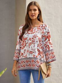 EMERY ROSE 印花插肩袖襯衫 - 橘色 - 查看 5