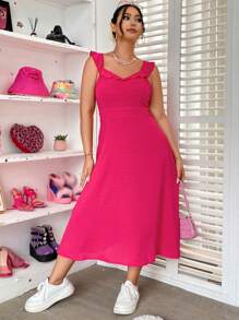 SHEIN Clasi 大碼圓點荷葉邊連衣裙 - 玫紅色 - 查看 6