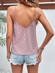 SHEIN Frenchy Lỗ gắn thêu Chi tiết Nút Cami ngọn - Bụi hồng - Xem 2