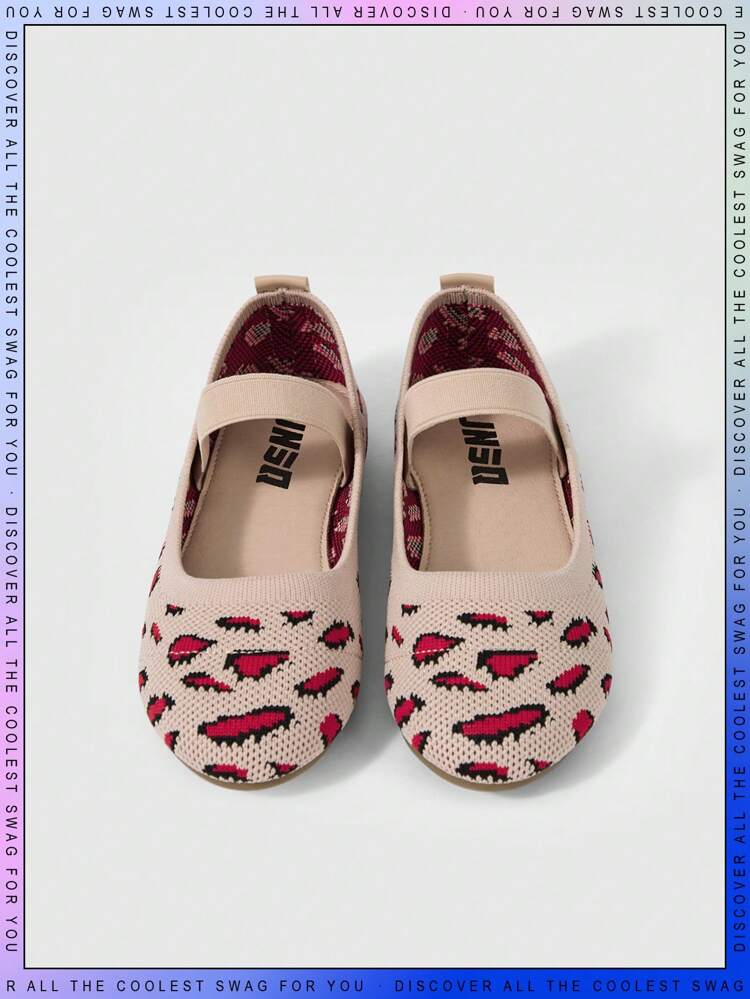 Girls Leopard Pattern Slip On Fashionable Ballet Flats For Outdoor
