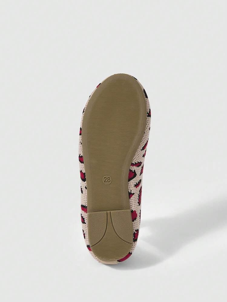 Girls Leopard Pattern Slip On Fashionable Ballet Flats For Outdoor
