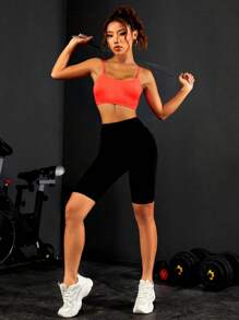 Yoga Basic 素色吊帶短上衣 - 玫紅色 - 查看 4