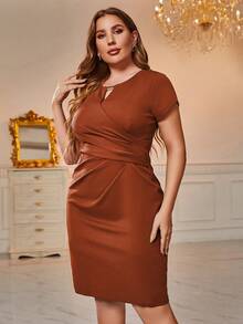 CurvySweet Hơn Xù Đan chéo Đầm - Màu Cam cháy - Xem 4