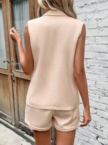 SHEIN LUNE Double Breasted Vest Blazer - Apricot - View 2