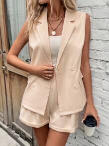 SHEIN LUNE Double Breasted Vest Blazer - Apricot - View 6