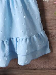 女小童花卉刺繡荷葉邊多層下擺連衣裙 - 藍色 - 查看 3