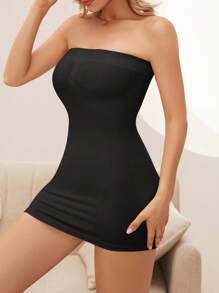 Plain Bandeau Shapewear Slips - Black - View 4