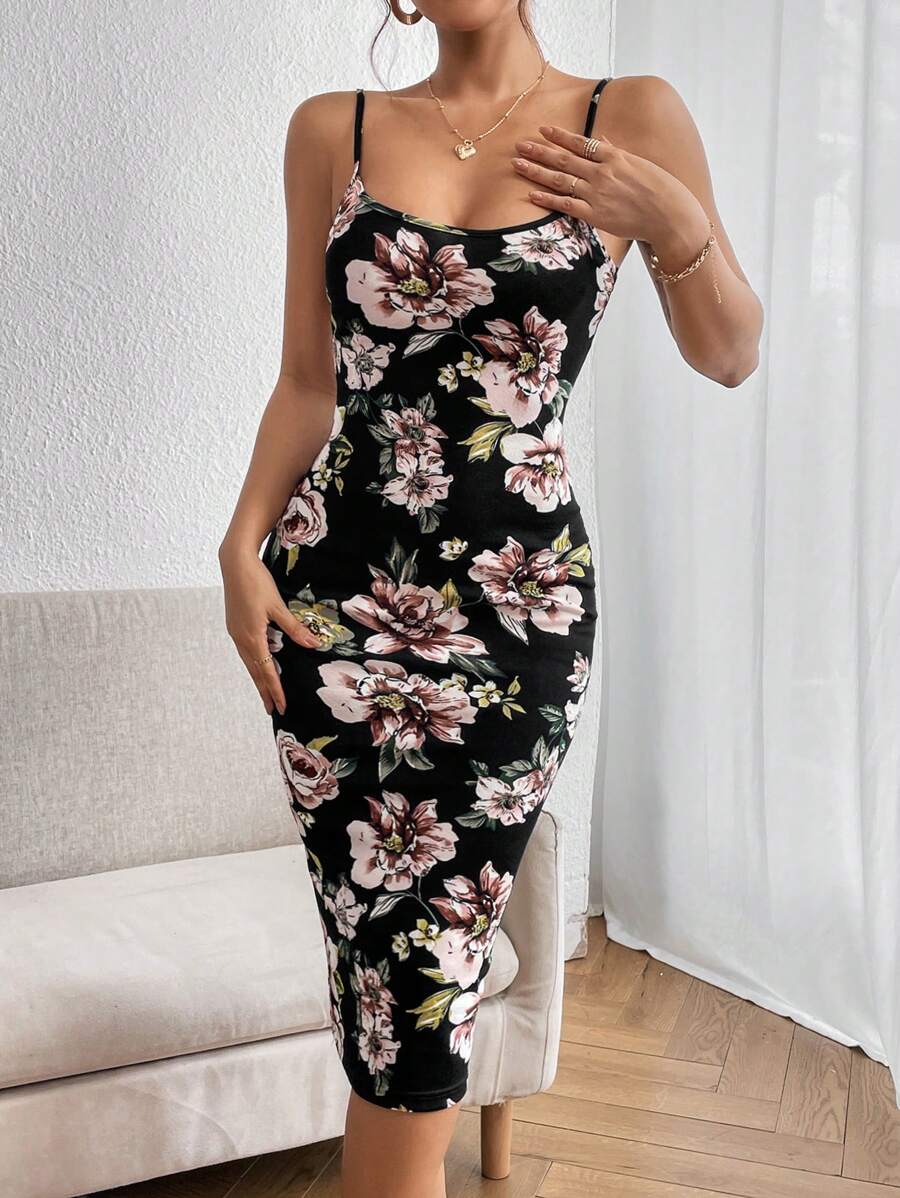 SHEIN Privé In hoa Váy Cami Bodycon - Nhiều màu - Xem 1