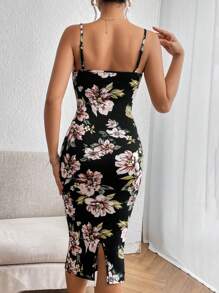 SHEIN Privé In hoa Váy Cami Bodycon - Nhiều màu - Xem 2