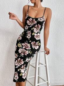 SHEIN Privé In hoa Váy Cami Bodycon - Nhiều màu - Xem 3