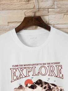 Men Mountain & Slogan Graphic Tee - White - View 4