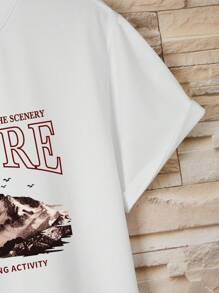 Men Mountain & Slogan Graphic Tee - White - View 5