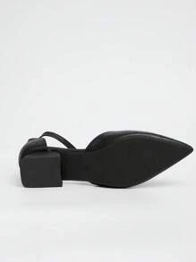 女士編織壓花尖頭踝帶平底鞋,優雅戶外黑色平底鞋 - 黑色 - 查看 3