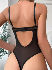 SHEIN Classic Sexy Floral Lace Underwire Teddy Bodysuit - Black - View 2